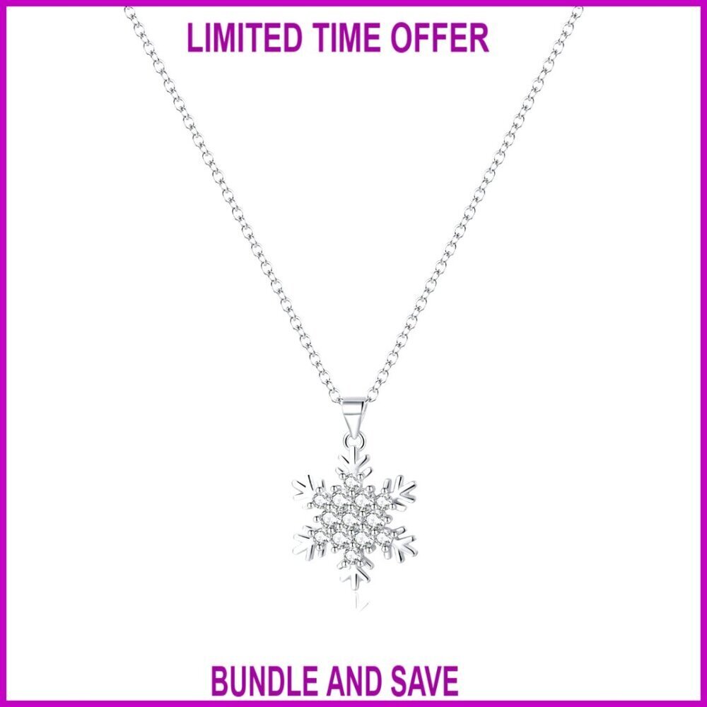 925 Sterling Silver Snowflake Pendant Necklace with CZ, 40cm Chain